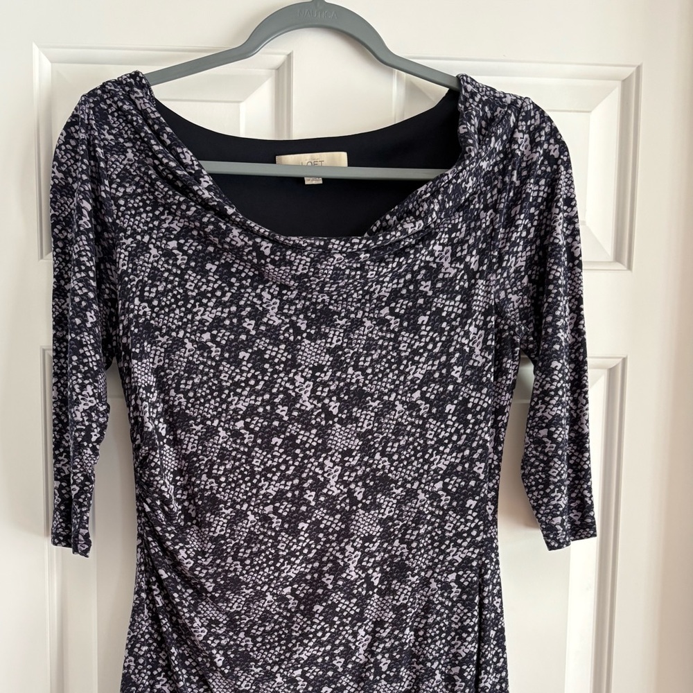LOFT Navy Sheath Dress Scoop Neck 3/4 Sleeve
